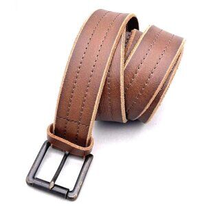 Wrangler Men Genuine Leather Belt Stitching Detail Adjustable Brown Size 52/130